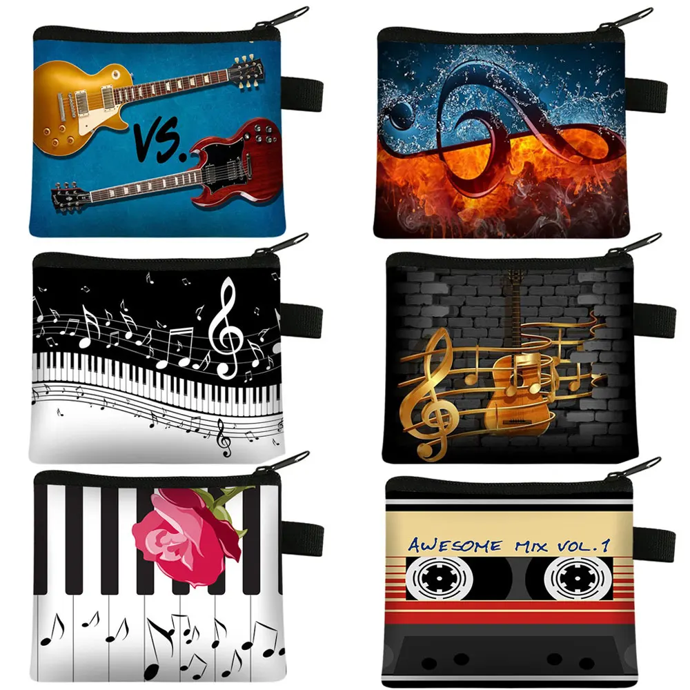 

Fashion Music Notes Print Coin Purse Women Piano Guitar Wallets Money Bag Girls Small Clutch Credit Card Keys Holder Bags Gift