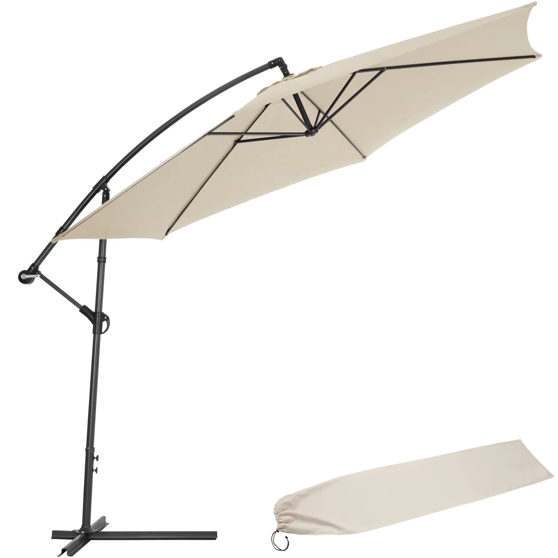 Tectake 350cm Beige Eccentric Garden Umbrella, Metal Terrace Umbrella