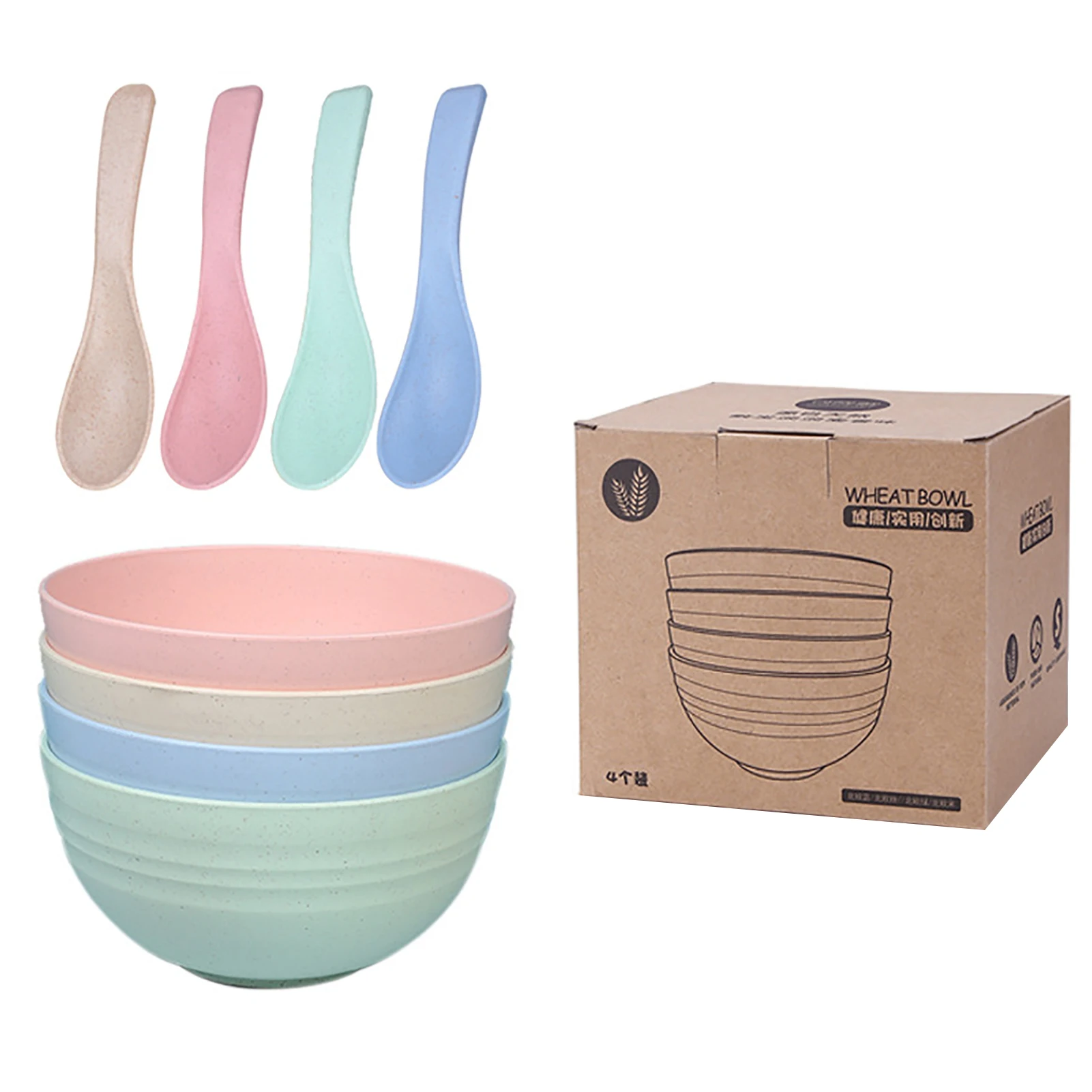Wheat Straw Fiber Bowls Unbreakable Large Cereal Bowls Spoons