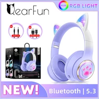 RGB Cat Ear Wireless Headphones for PC Cute 3D Space Capsule Cat  Bluetooth Headset Foldable Gaming Headset For Kids Girls Gifts