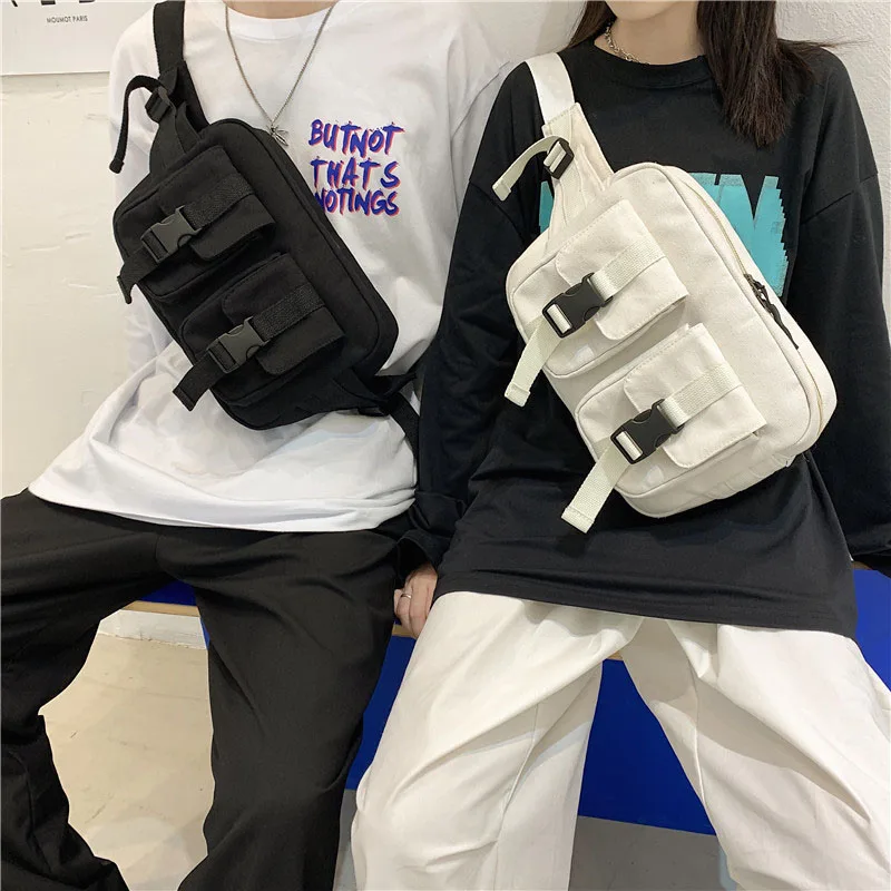 캔버스힙색 남녀공용 허리 패니 팩, 방수 벨트, 엉덩이, 배꼽, 달리기, 스포츠 숄더 크로스 바디 핸드백 11 스트리트 스타일 패니 팩 힙합 크로스 바디 체스트 백, 패션 트렌드 모션 허리 벨트 가방, 유니섹스 전화 팩 숄더 허리 가방