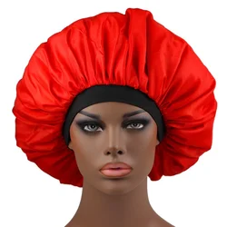 Hot Sale Extra Large Double Satin Round Cap Elastic Wide Brim Nightcap Solid Color Chemotherapy Hat Shower Turban Women Hats