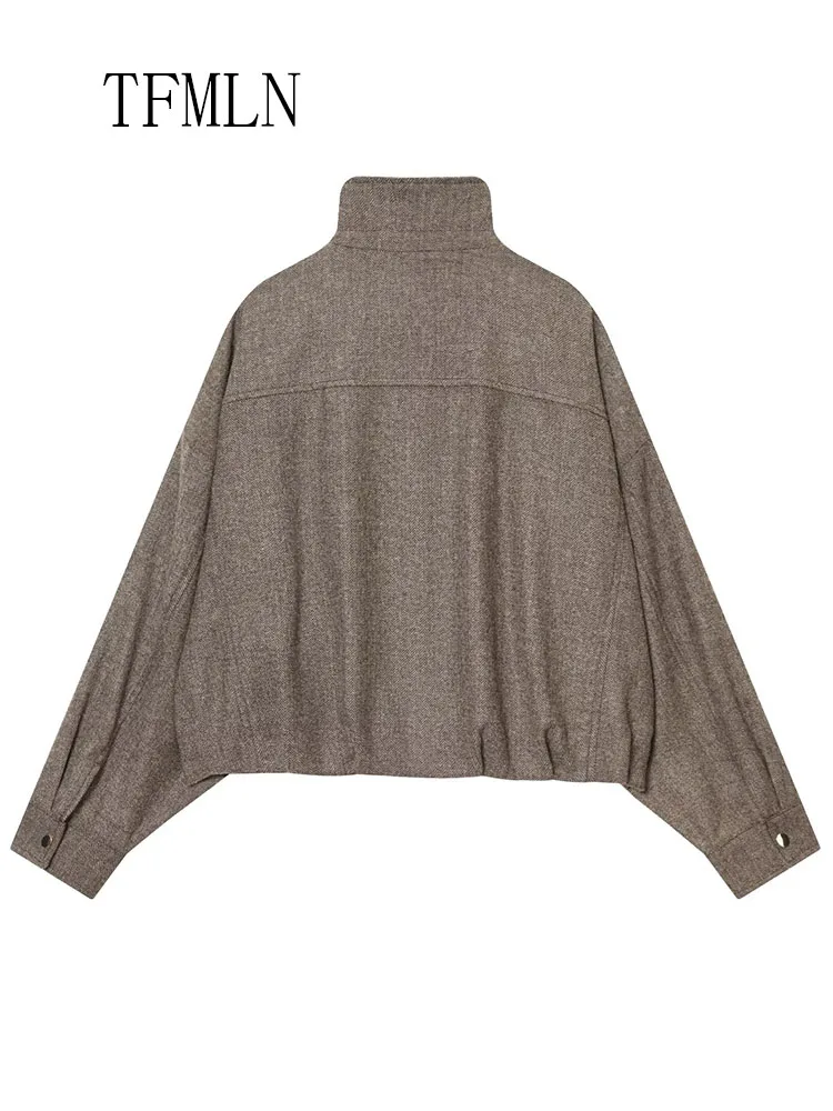 Oversize Causal Bomber Jackets For Women 2025 Autumn Winter Retro Loose Stand Collar Pockets Coats Zipper High Street Outwear