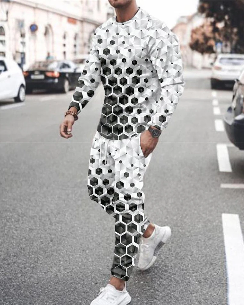 

Men's Tracksuit Casual Autumn long Sleeve T-Shirt and long pant Suit two-Piece Set Male Clothing Streetwear Clothes for Men