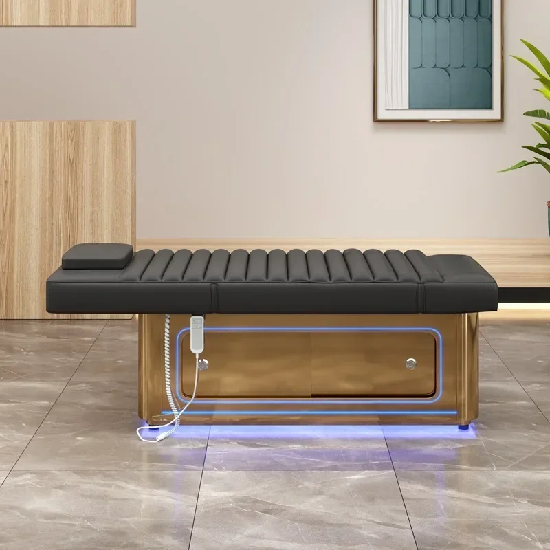 Spa Pedicure Chair Beauty Salon Multifunction Gold Stainless Steel Bed Facial Electric Black with Foot Manicure Soaking Chair
