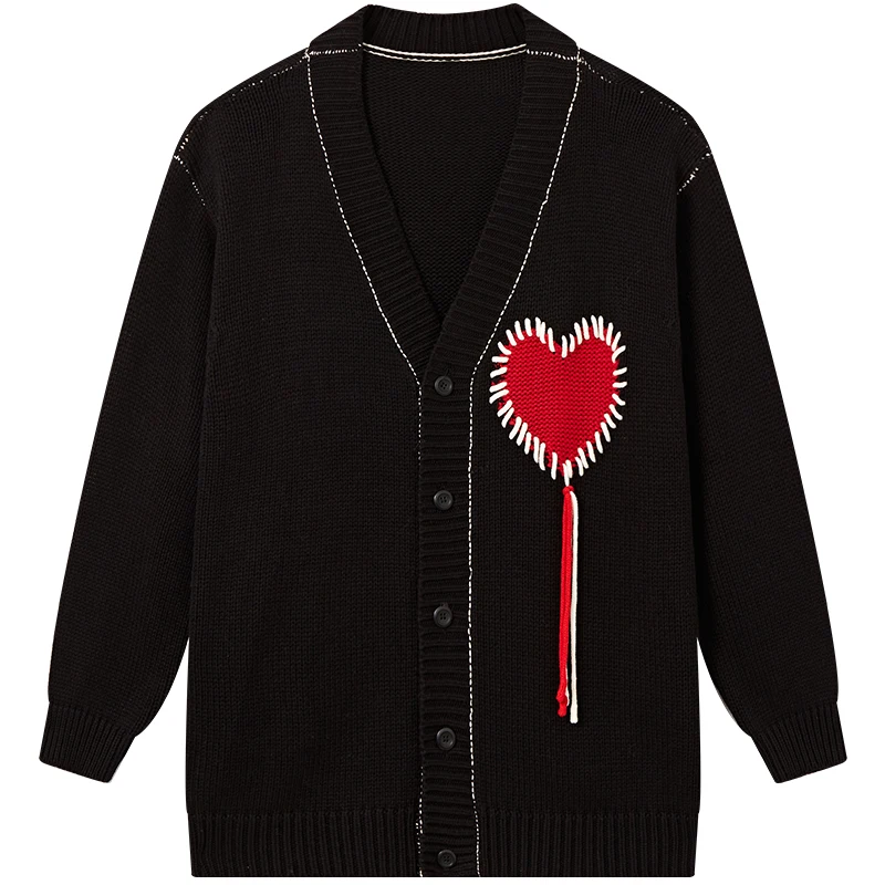 스웨터 러브 디자이너 니트 v넥 가디건, 가을과 겨울 싱글 단추 스웨터 재킷, 남성과 여성 루즈한 스웨터