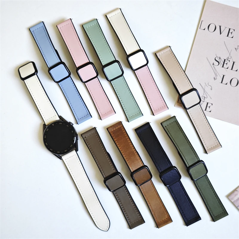 Dual-Material Leather and Silicone Watch Strap - 22mm/20mm Adjustable Band