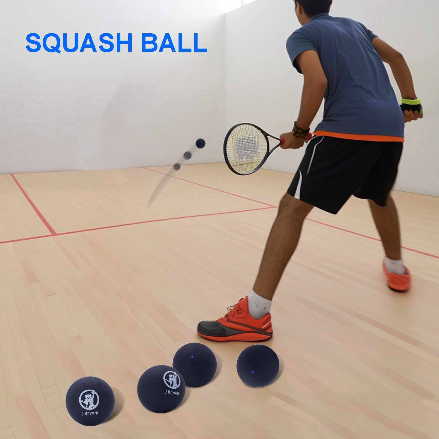 Squash Balls for Beginners and Kids Single Blue Dot Rubber Competition Training 4 Pack