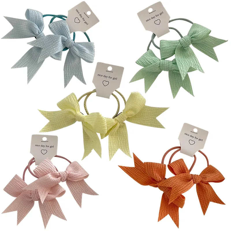 

2PCS Cute Bowknot Girls' Hair Ties Candy Color Elastic Rubber Band Hair Gum Headress Bowknot Scrunchy Hair Accessories Hairband