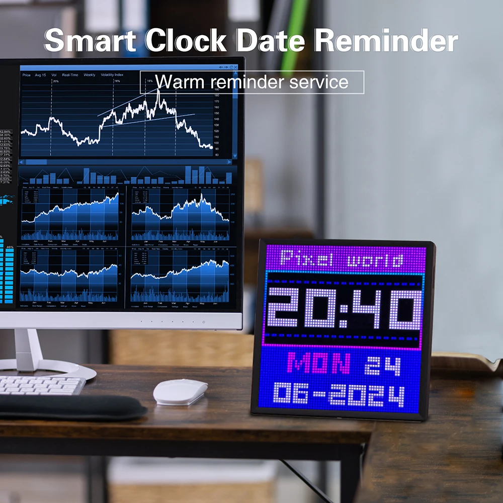 Bluetooth LED Pixel Panel 64x64 RGB Programmable Pixel Art Display APP Control Creative Animations Digital Clock For Desk Room 5