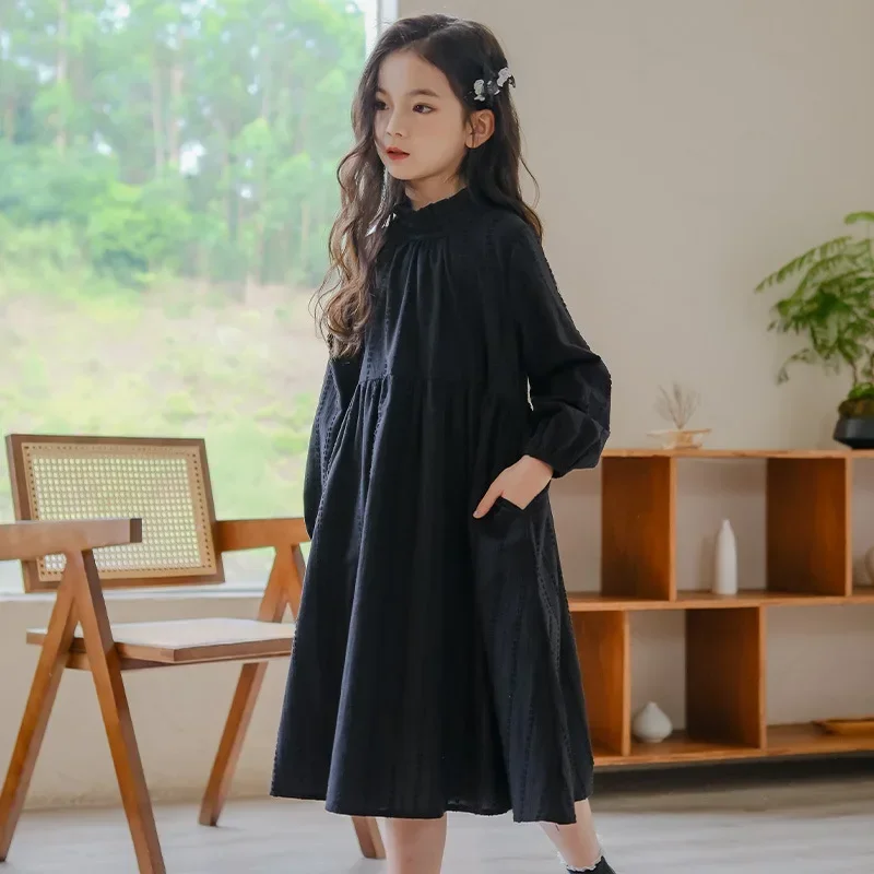 

Girls Autumn Dress 2024 New Mid-Length Kids Princess Dress Children Cotton Casual Clothing, #7509