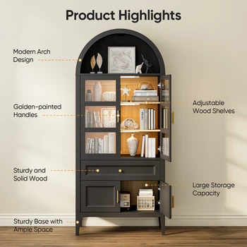 70.9 inch Tall Arched Kitchen Pantry Cabinet, Wood Kitchen Storage Cabinets with Large Drawers and Adjustable Shelves 4