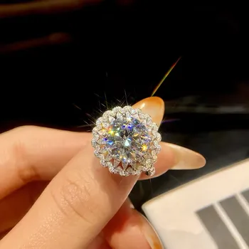 5CT Large Moissanite Diamond Rings For Women 925 Sterling Silver Babysbreath Flower Wedding Ring Fine Jewelry GRA 4