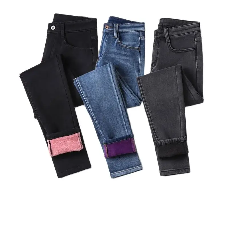 Jeans Oversize Donna Inverno Denim Velluto Addensare Caldo Peluche Matita Piedi Attillati Plus Size Leggings Fodera Calda Xs 10Xl