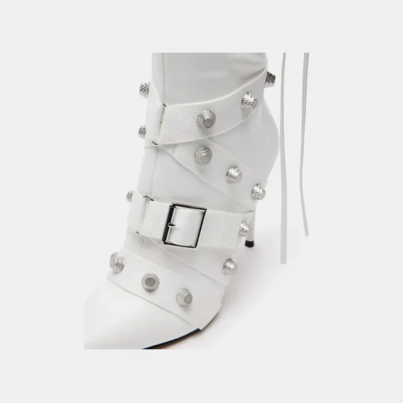 Slim High Heeled Motorcycle Boots for Women, Versatile Rivet Boots, European and American Style, Sexy, 2023