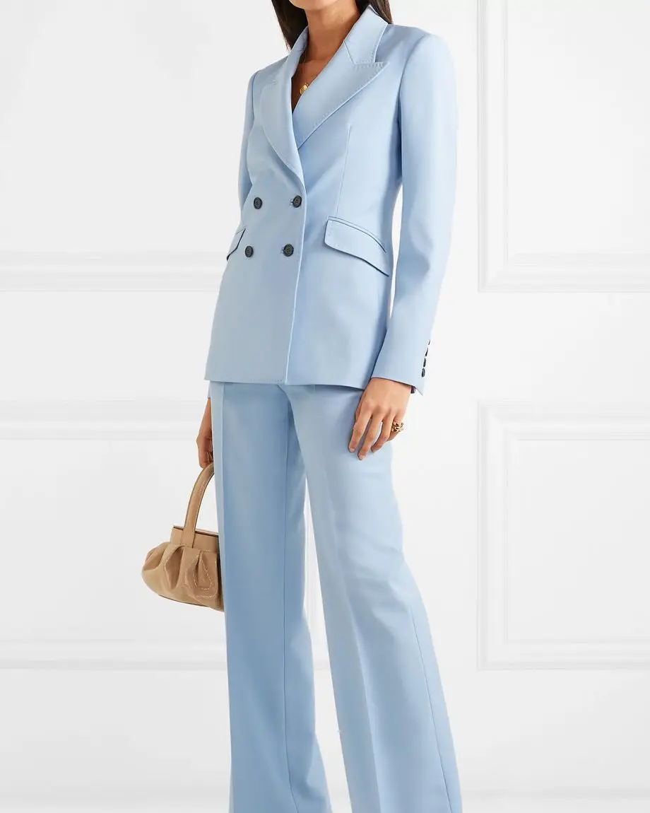 

2-Piece Formal Suits Set for Women Double Breasted Jacket with Wide Leg Pants Classic Style Blazer Customized Pantsuits