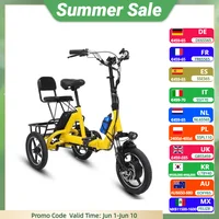 Vélo électrique pliant pour adultes, tricycle électrique à trois roues, siège passager, grand panier, 14 pouces, 48V, 350W 1
