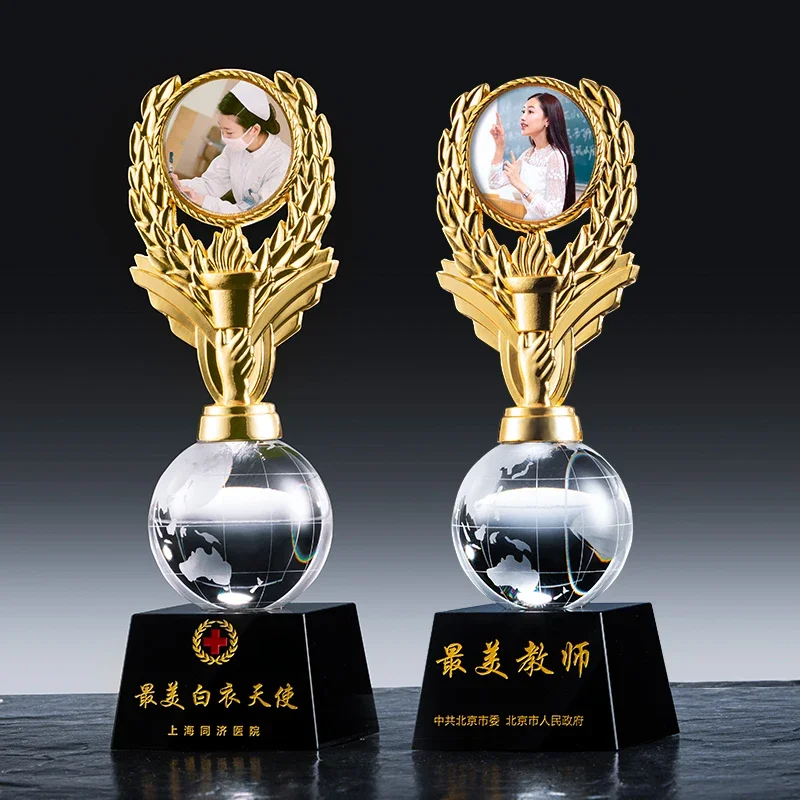 Customized Creative Transparent Crystal Trophy, Can be Customized Photo School, annual Meeting Award, Love Trophy, Souvenir, 1Pc