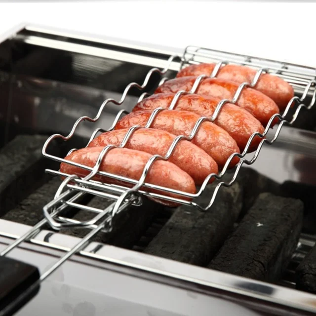 Kolbász Grillező Kosár Fémháló Grill Állvány Nettó Piknik Kemping Bbq Otthoni Konyhai Kiegészítők