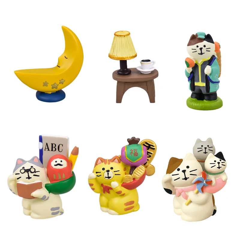 

Zakka Japanese Style Creative Table Lamp Kawaii Cat Cartoon Ornament Moon Resin Craft Toy Gift Home Decoration Collectible