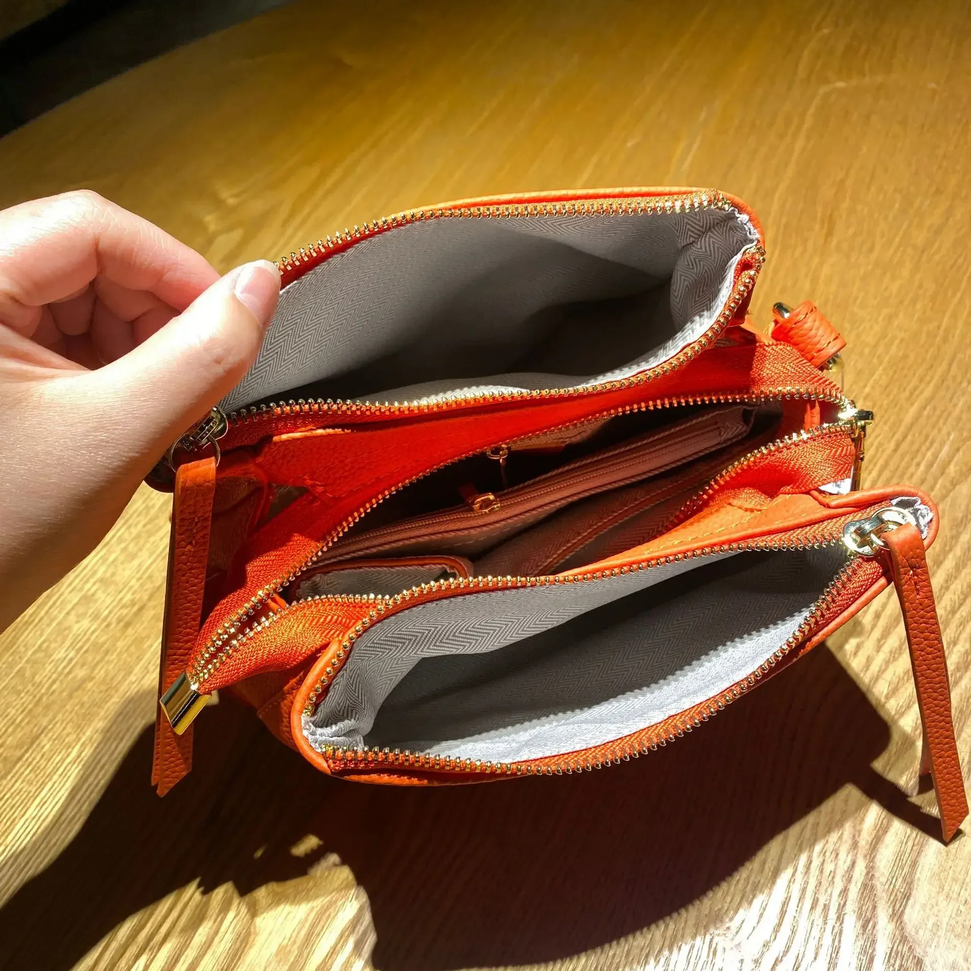 Orange Blue Colour Shell Shape Flap Bag with Much Interlayer Full Grain Cow Leather Women's Shoulder Crossbody Bag