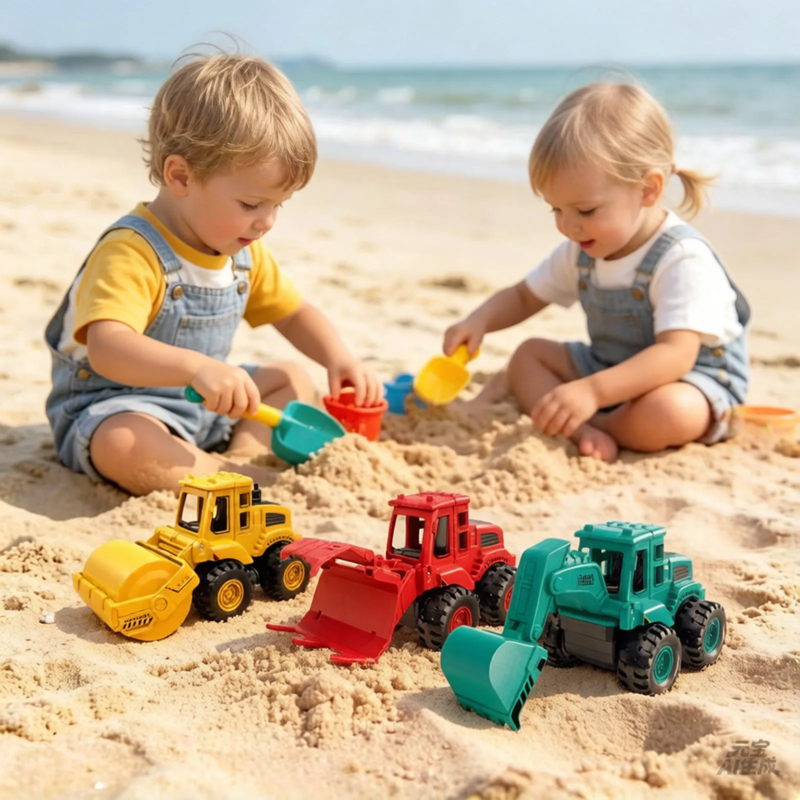 Kids Beach Bag 4 Piece Sandpit Set With Toy Wheel & Dump Truck Plastic Sand Shovels And Buckets_voghion.com