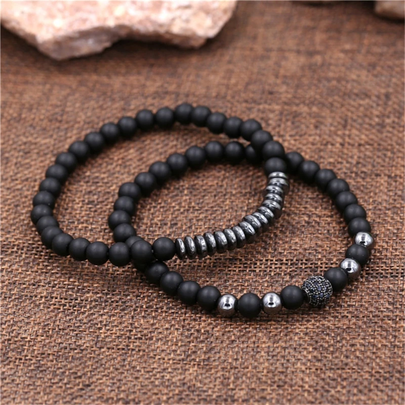 

3X браслеты мужские черные браслеты из натурального камня набор регулируемых браслетов Hademade модный комплект украшений черные