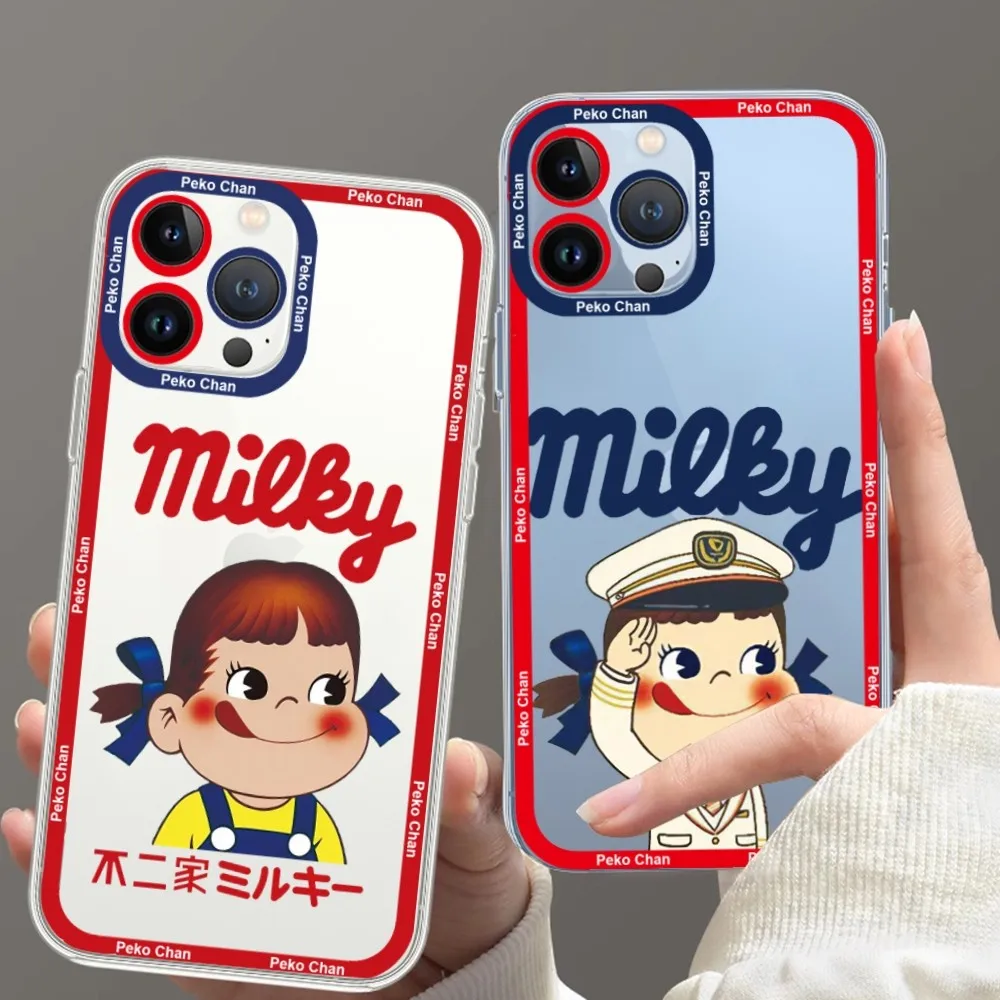 

Cartoon Peko Chan Phone Case For iPhone 11 12 Mini 13 14 15 Pro Max Transparent Shell