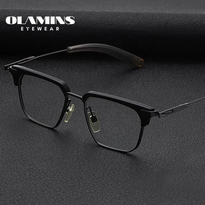 

OLAMINS​ Modern Ultra Light Comfortable Square Metal Glasses Frame Full Rim Titanium Eyeglasses Optical Glasses Frame DLX413