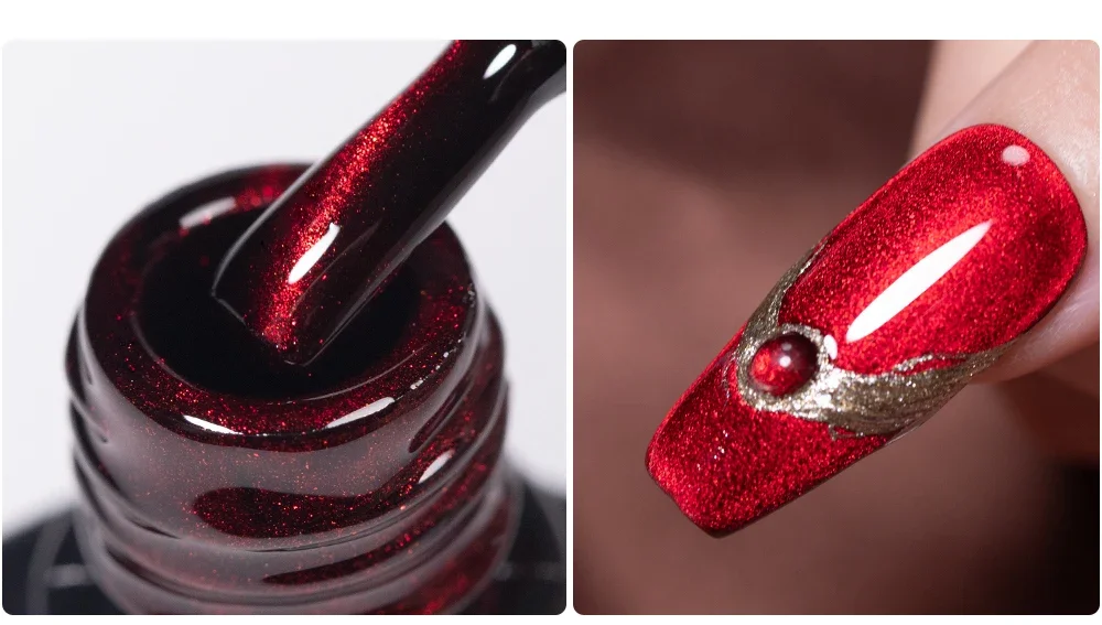 Description Picture 3 of item7.5ML Super Shiny Ruby Red Cat Magnetic Gel Nail Polish Wine Red Cat Eye Gel Soak Off Semi-Permanent Nail Varnish For Manicure