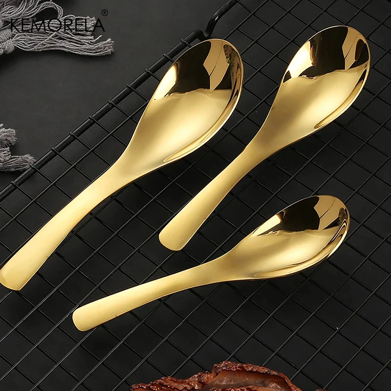 Stainless Steel Spoon 1/2/4PCS Thickened Anti-Scalding Handle For Children's Table Rice Kitchen Dessert Fruits