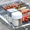 4 in 1 camping seasoning jar with lid transparent spice dispenser 4 compartment outdoor cooking barbecue salt and pepper shaker 4
