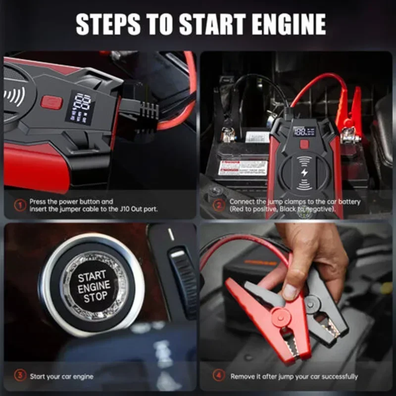39800mAh Car Jump Starter 1200A LED Display Power Bank Battery Booster 12V Car Battery Charger Starting for 3-5L Vehicle