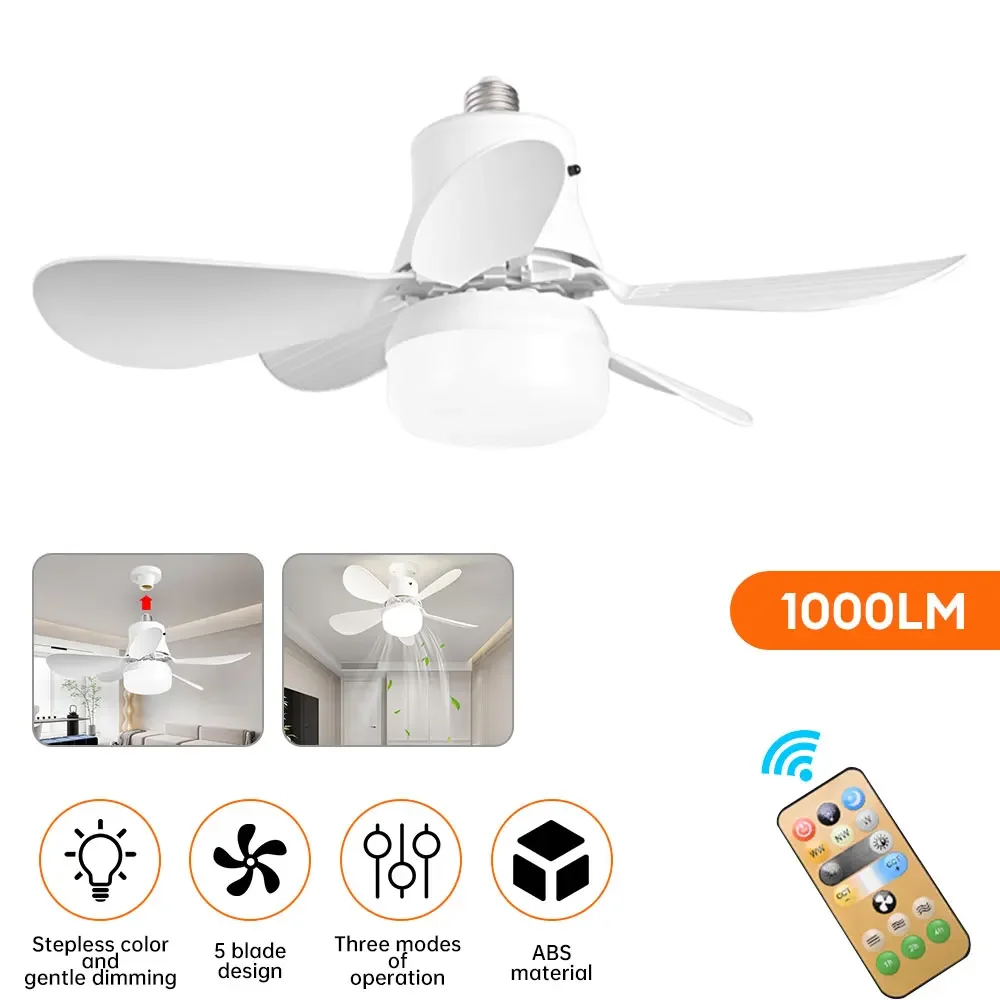 E27 LED Ceiling Fan Light 40W Dimmable Ceiling Lamp Remote Control Timing 3 Speed Fan for Kitchen Living Room 85-265V