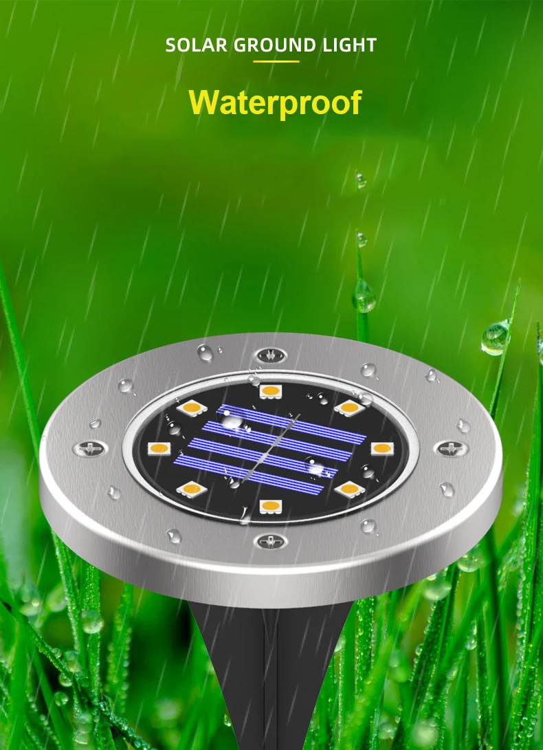 Description Picture 4 of item4PC Solar In-Ground Lights 8 Leds Garden Pathway Lamp Outdoor Waterproof IP65 Stainless Steel Underground Lighting For Garden