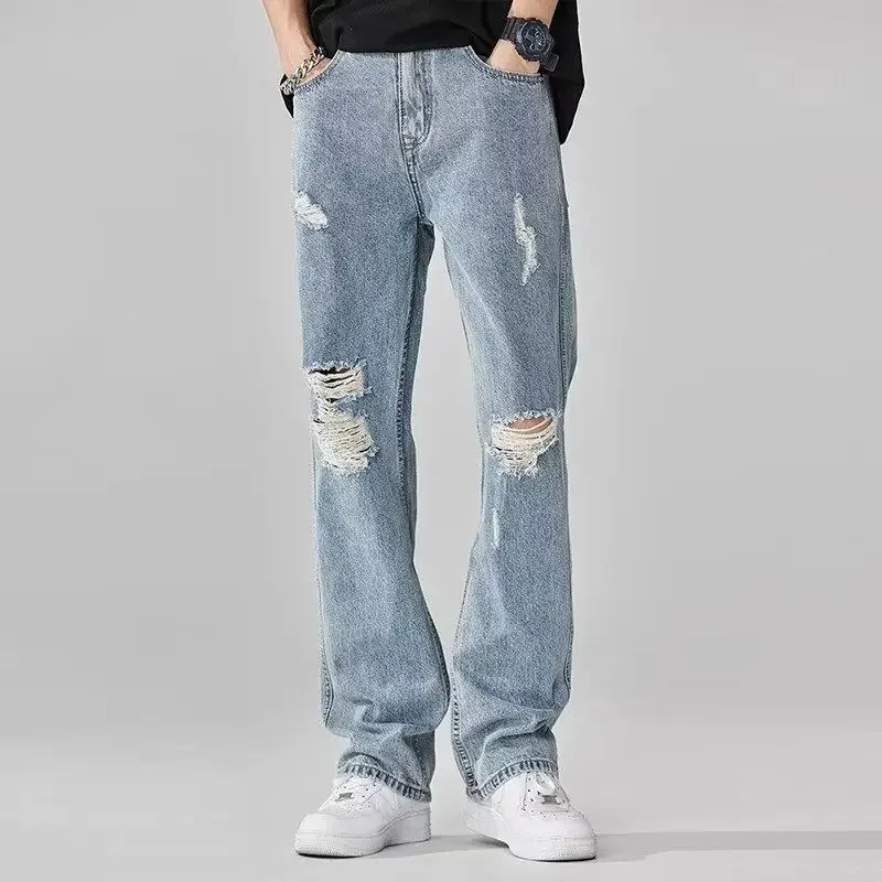 Pantalones vaqueros New Rock Hip Hop para hombre, pantalones con bolsillos, pantalones holgados para hombre, ropa de trabajo, ropa holgada de otoño, pierna ancha original