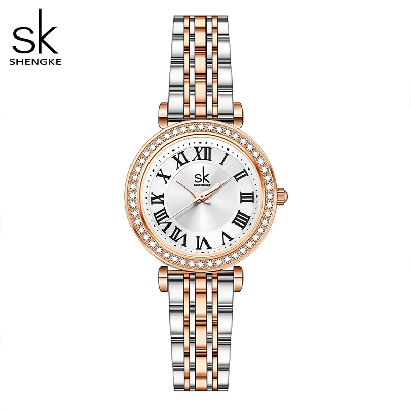 Shengke Top Brand Luxury Women Watch Stainless Steel Material Waterproof Watch Ladies Watches Diamond Clock Relogio Feminino