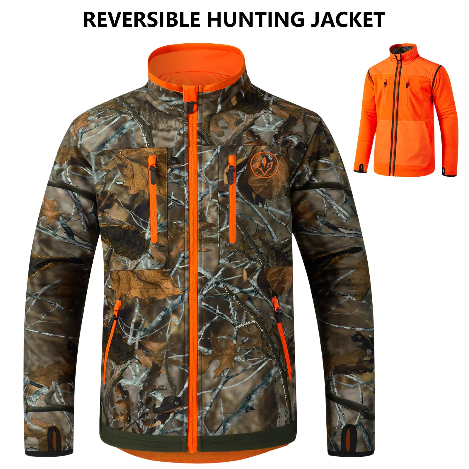 BASSDASH Men&rsquo;s Reversible Insulated Hunting Jacket Lightweight Silent Water Resistant Windproof Camo Fishing Winter Coat