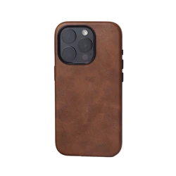 Vintage-Style PU Leather Magnetic Phone Case with Magsafe Wireless Charging and Shockproof Protection for iPhone 14 (FMW Brown)