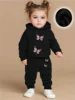 Baby Girl Baby Fashion Butterfly Pattern Hoodie+Sports Pants Two Piece Set Spring and Autumn Gift