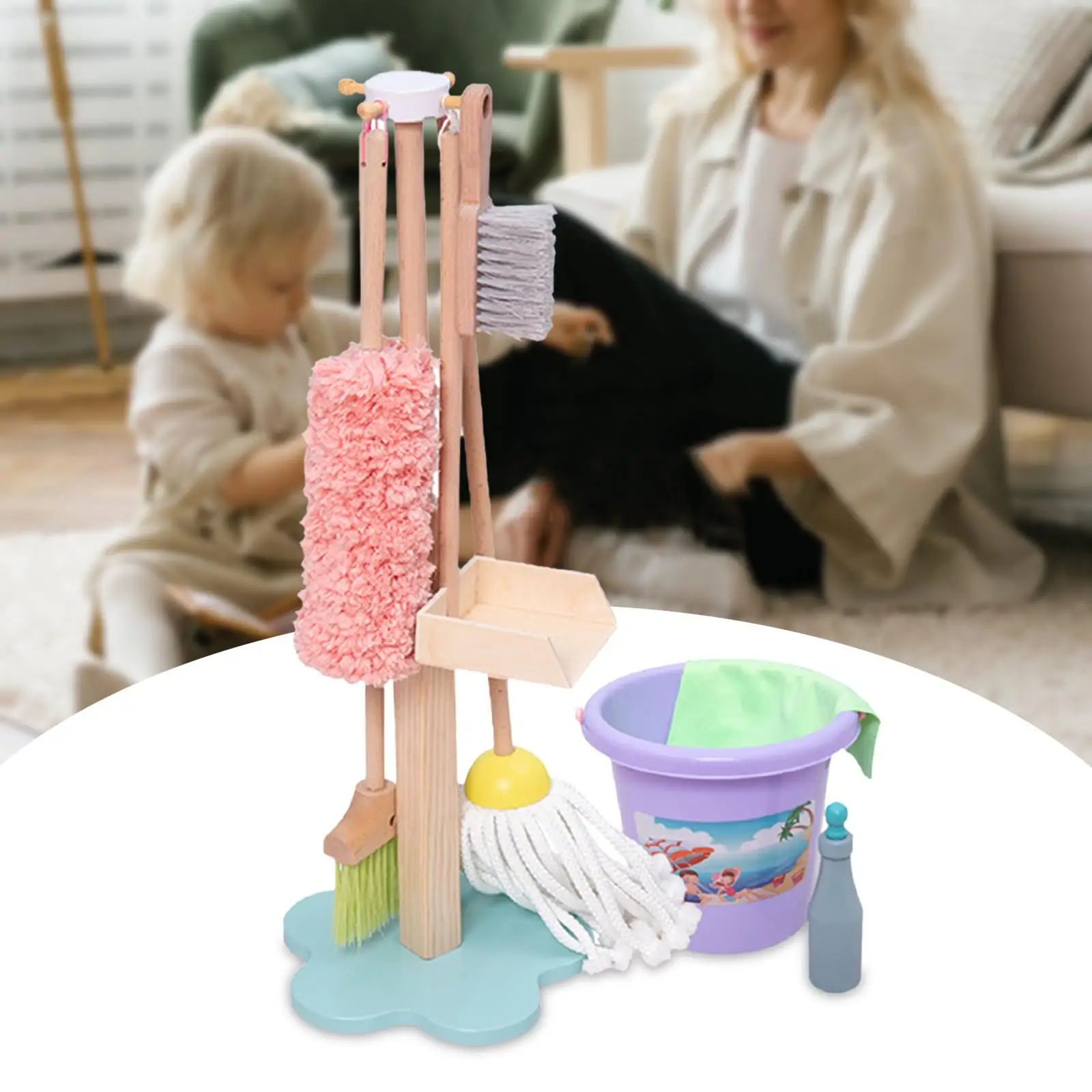 Montessori Mama Pretend Play Kids Cleaning Set - Toddler Cleaning Set -  Kids Broom and Mop Set for Toddlers with Stand, Duster, Dust Pan, Hand