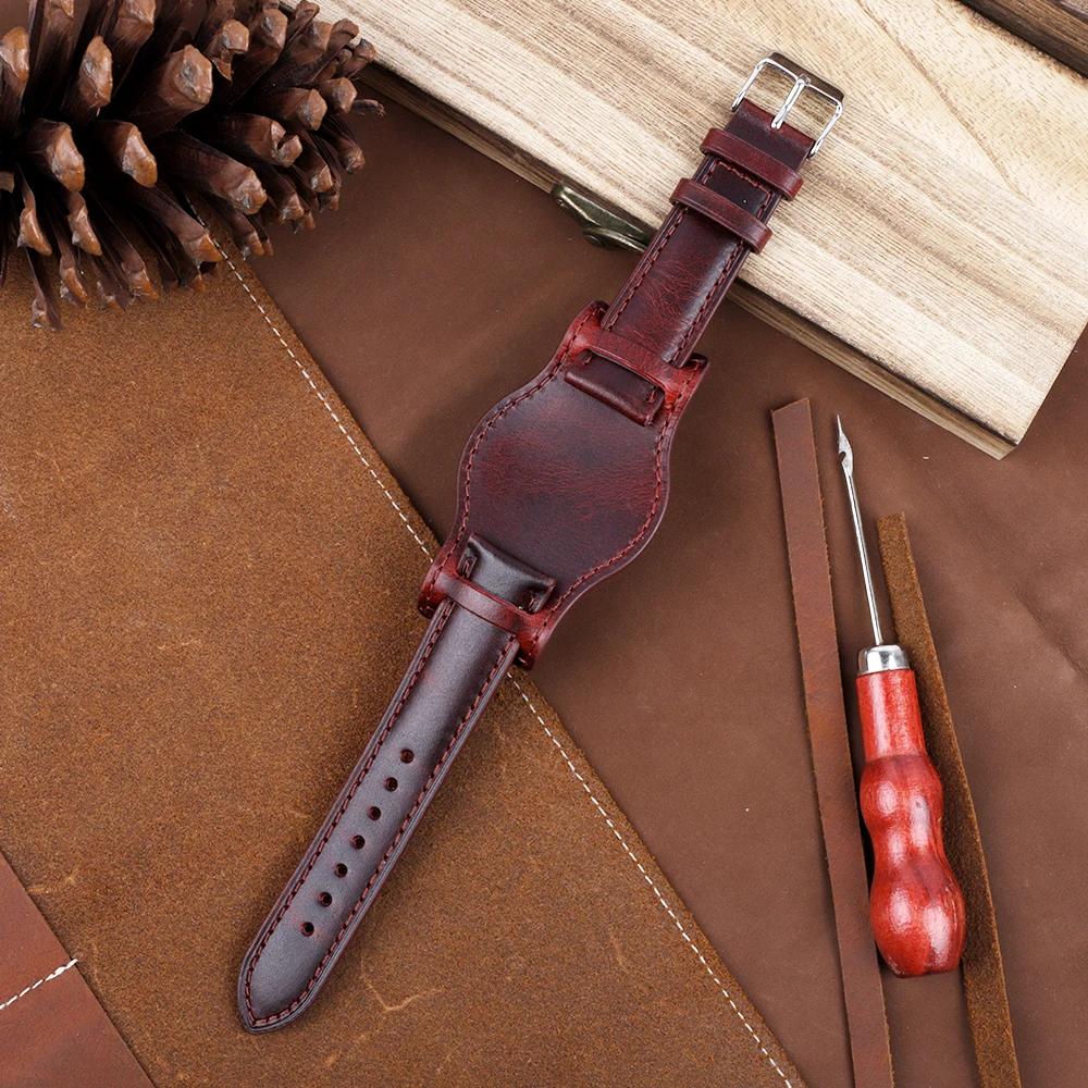 Handcrafted Blue Genuine Leather Watch Strap – Oil Wax Finish
