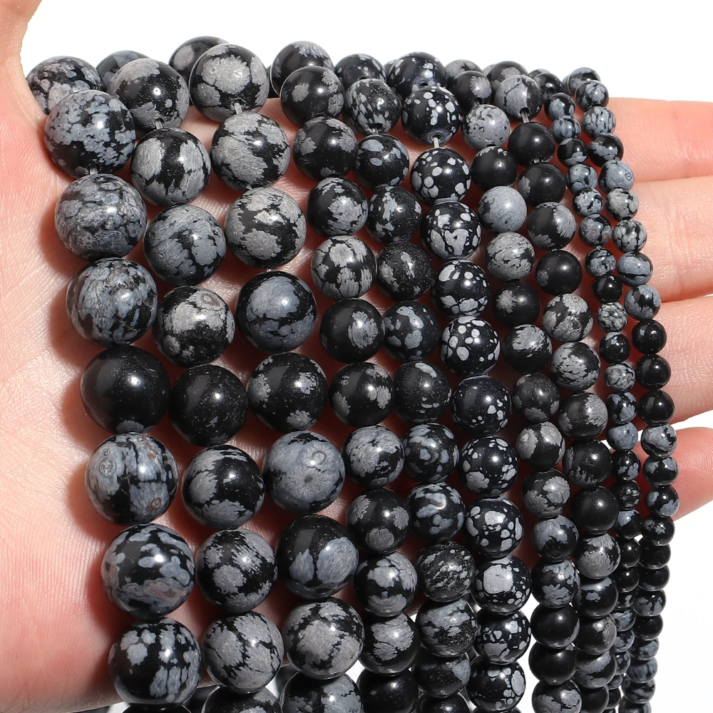4-12mm Natural Black Spectrolite Stone Beads Round Loose Spacer
