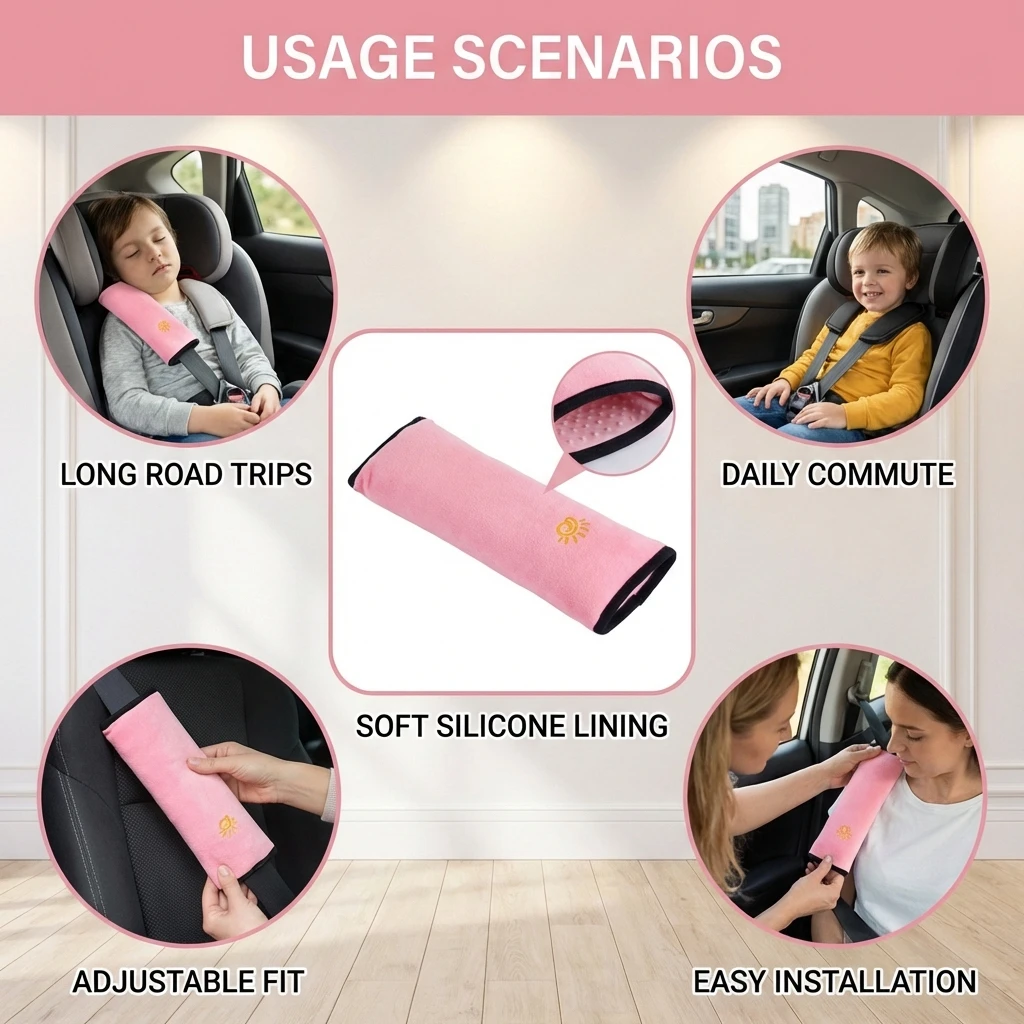 Kids' Travel Neck Protection Shoulder Strap Protector - Adjustable Safety Belt Pad