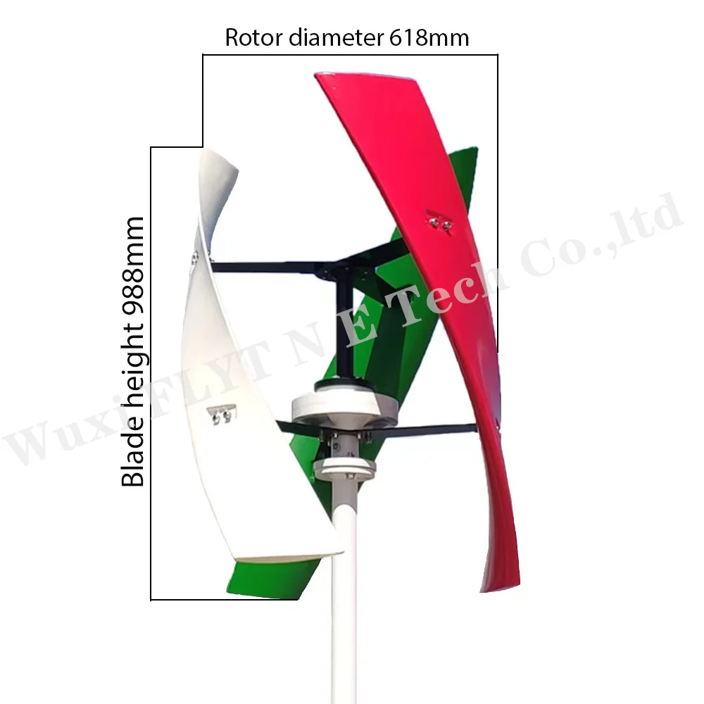 FLYT Vertical Axis Wind Turbine Generator 600W 800W 1000W 12V 24V 48V 96V with MPPT Charge Controller Upright Windmill for Home