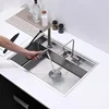 Hidden Stainless Steel Kitchen Sinks Modern Kitchen Accessories with Cover Kitchen Sink Dish Drainer Light Luxury Single Tank L 2