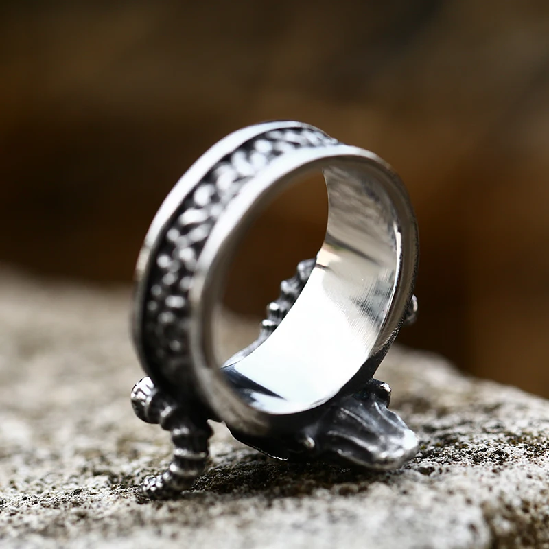 Stainless Steel Ring Finger Ring Opening Ring Beier 316L Stainless Steel Nose Viking Ancient Dish Sheep Head Skull Man Ring Vintage Opening Animal Jewelry BR8-042