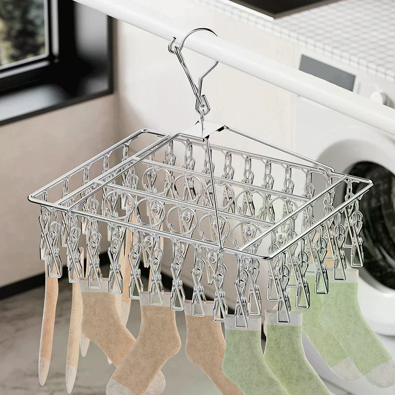 Steel Windproof Clothespin Laundry Hanger Clothesline Dryer Bra Towel Rack Clothes Airer Peg Hook Drying Sock