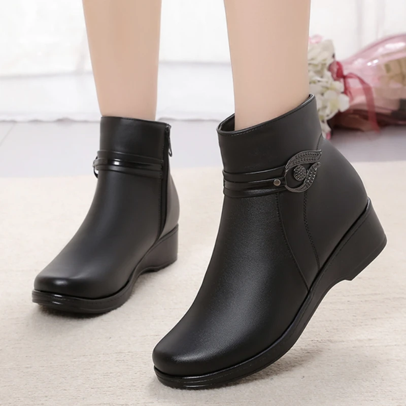 

Женские ботинки на молнии, теплые зимние ботинки с флисовой подкладкой, с круглым носком, короткие ботинки, 2023