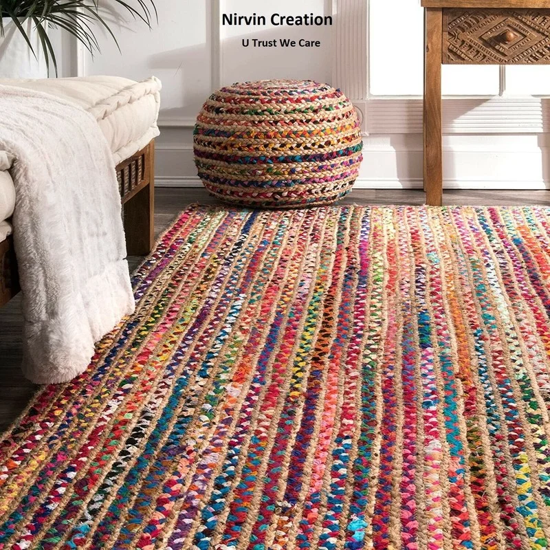 Natural Rug Jute & Cotton Braided Style Carpet Reversible Modern Rustic  Look Rug for Living Room Rugs for Bedroom